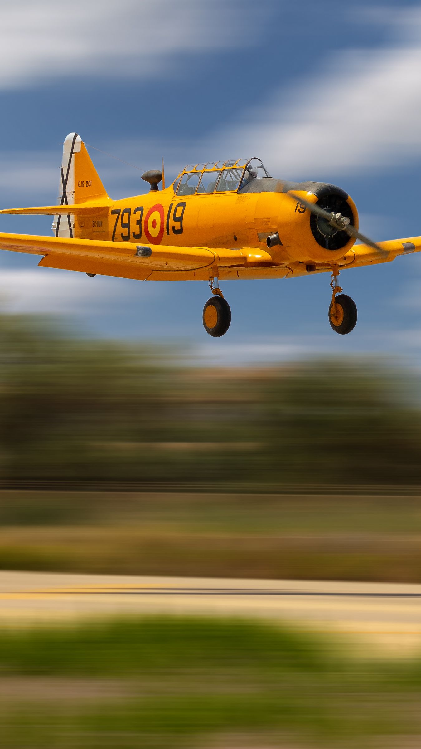 Download wallpaper 1350x2400 aircraft, old, yellow, flight, blur iphone