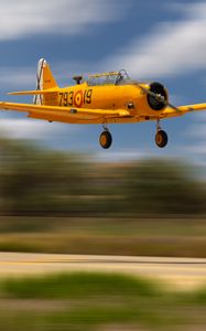 Preview wallpaper aircraft, old, yellow, flight, blur