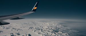 Preview wallpaper aircraft wing, flight, aerial view, mountains, snow