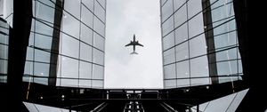 Preview wallpaper airplane, architecture, bottom view, flight