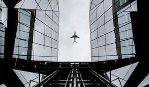 Preview wallpaper airplane, architecture, bottom view, flight