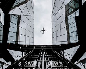 Preview wallpaper airplane, architecture, bottom view, flight