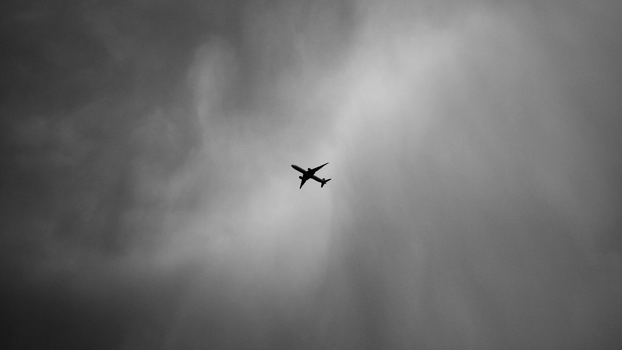 Wallpaper airplane, bw, minimalism, flight, sky