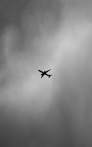 Preview wallpaper airplane, bw, minimalism, flight, sky