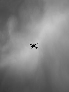 Preview wallpaper airplane, bw, minimalism, flight, sky