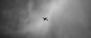 Preview wallpaper airplane, bw, minimalism, flight, sky