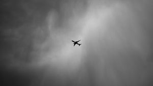 Preview wallpaper airplane, bw, minimalism, flight, sky