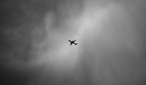 Preview wallpaper airplane, bw, minimalism, flight, sky
