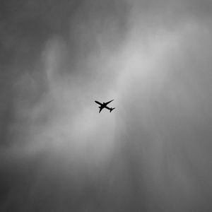 Preview wallpaper airplane, bw, minimalism, flight, sky