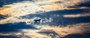 Preview wallpaper airplane, clouds, flight, sky, outlines