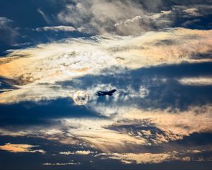 Preview wallpaper airplane, clouds, flight, sky, outlines