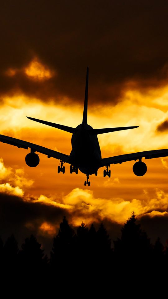 540x960 Wallpaper airplane, clouds, sky, sunset
