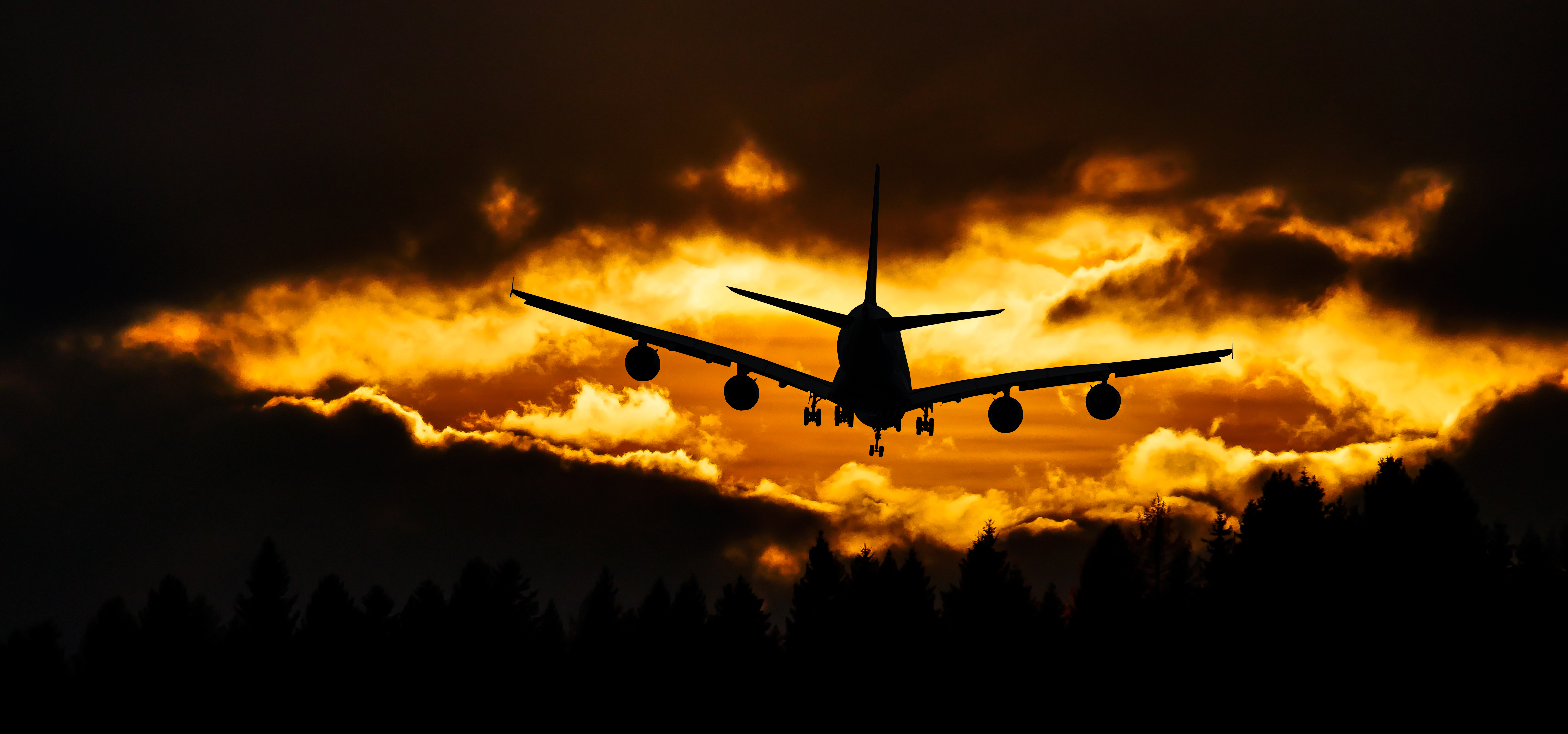 8997x4211 Wallpaper airplane, clouds, sky, sunset