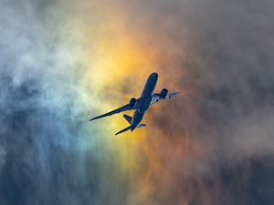 Preview wallpaper airplane, flight, clouds, sky, shroud