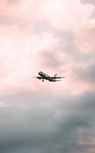 Preview wallpaper airplane, flight, sky, clouds, pink