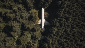 Preview wallpaper airplane, forest, aerial view, trees, treetops