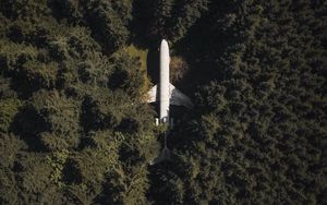 Preview wallpaper airplane, forest, aerial view, trees, treetops