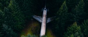 Preview wallpaper airplane, forest, aerial view, trees, spruce