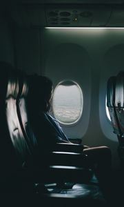 Preview wallpaper airplane, girl, flight, travel, porthole