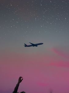 Preview wallpaper airplane, hand, sky, stars, flight, inspiration