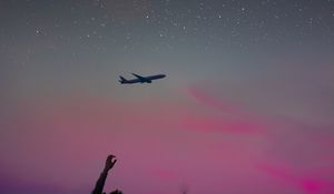 Preview wallpaper airplane, hand, sky, stars, flight, inspiration