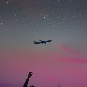 Preview wallpaper airplane, hand, sky, stars, flight, inspiration