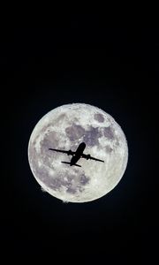 Preview wallpaper airplane, moon, flight, bw