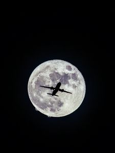 Preview wallpaper airplane, moon, flight, bw