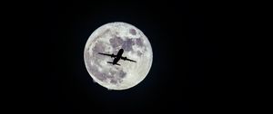 Preview wallpaper airplane, moon, flight, bw