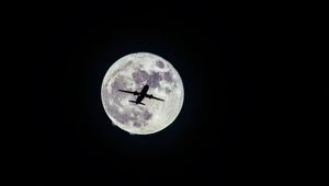 Preview wallpaper airplane, moon, flight, bw