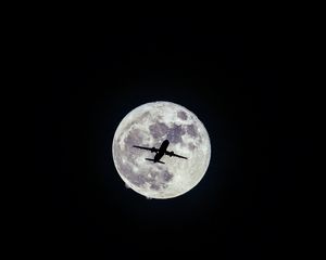 Preview wallpaper airplane, moon, flight, bw