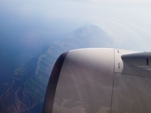 Preview wallpaper airplane, mountains, aerial view, starry sky