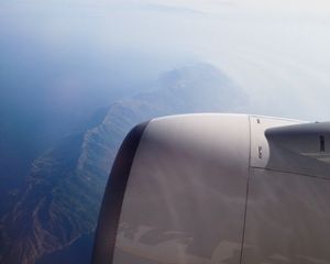 Preview wallpaper airplane, mountains, aerial view, starry sky