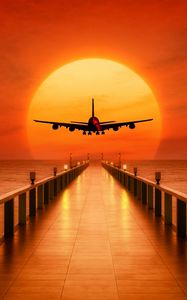Preview wallpaper airplane, photoshop, sunset, wharf