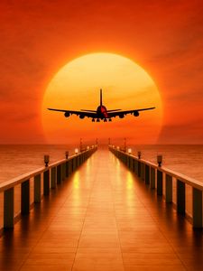 Preview wallpaper airplane, photoshop, sunset, wharf