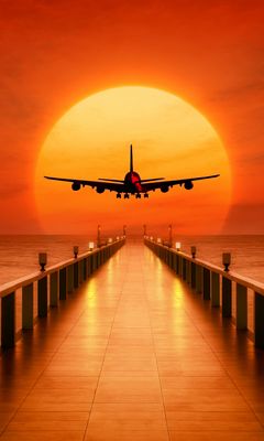 240x400 Wallpaper airplane, photoshop, sunset, wharf