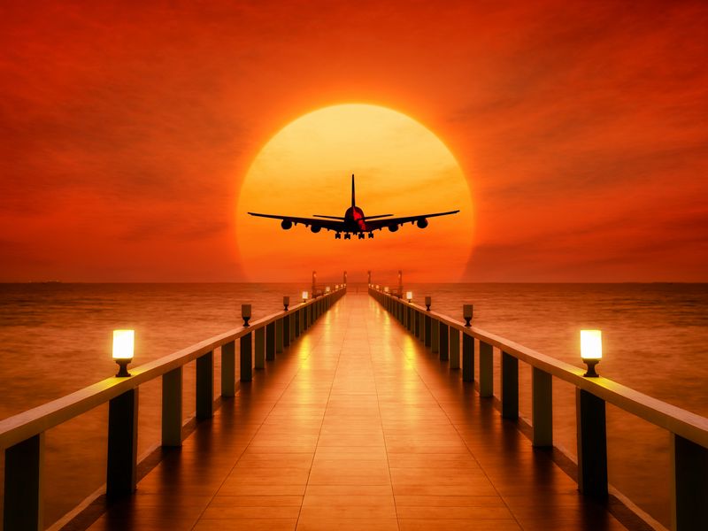 800x600 Wallpaper airplane, photoshop, sunset, wharf