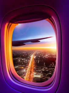 Preview wallpaper airplane, porthole, window, overview, city