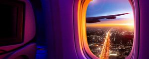 Preview wallpaper airplane, porthole, window, overview, city