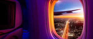 Preview wallpaper airplane, porthole, window, overview, city