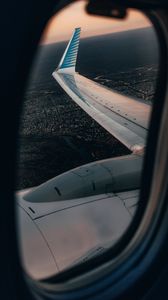 Preview wallpaper airplane, porthole, wing, view, overview