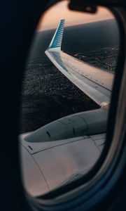 Preview wallpaper airplane, porthole, wing, view, overview