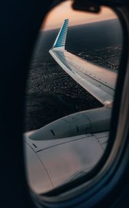 Preview wallpaper airplane, porthole, wing, view, overview