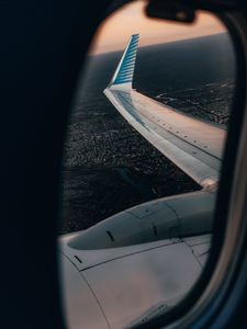 Preview wallpaper airplane, porthole, wing, view, overview