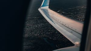 Preview wallpaper airplane, porthole, wing, view, overview