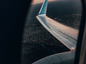 Preview wallpaper airplane, porthole, wing, view, overview