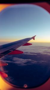 Preview wallpaper airplane, porthole, wing, clouds, overview