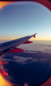Preview wallpaper airplane, porthole, wing, clouds, overview
