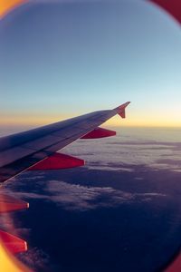 Preview wallpaper airplane, porthole, wing, clouds, overview