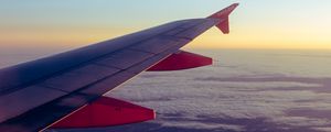 Preview wallpaper airplane, porthole, wing, clouds, overview